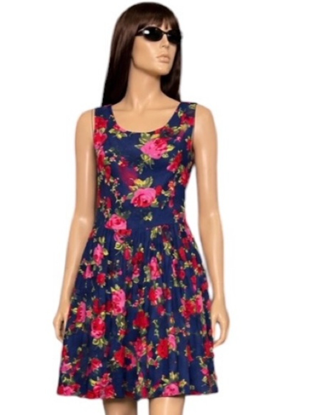 Betsey Johnson Navy Pink Floral Sleeveless Fit & Flare Dress, Size 14